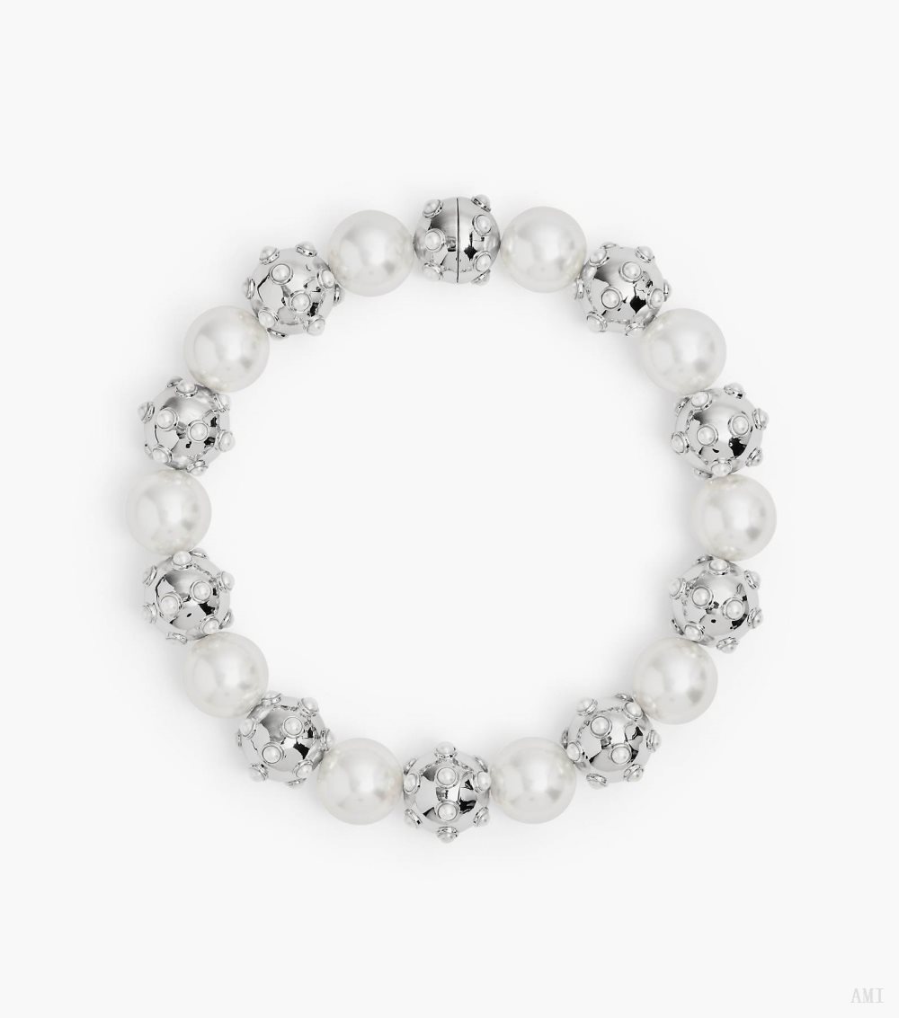 The Pearl Dot Statement Necklace - White/Silver