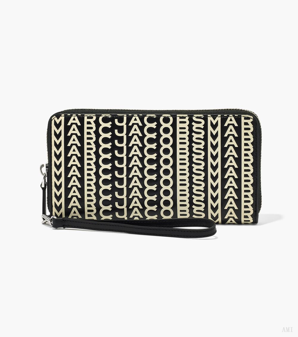 The Monogram Leather Continental Wristlet Wallet - Black/White