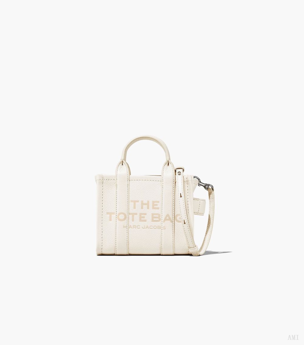 The Leather Mini Tote Bag - Cotton/Silver