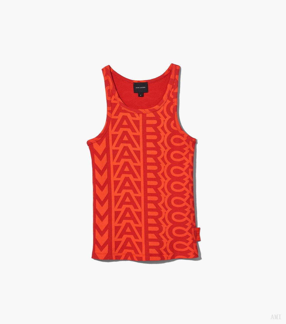 The Monogram Rib Tank - Electric Orange/True Red