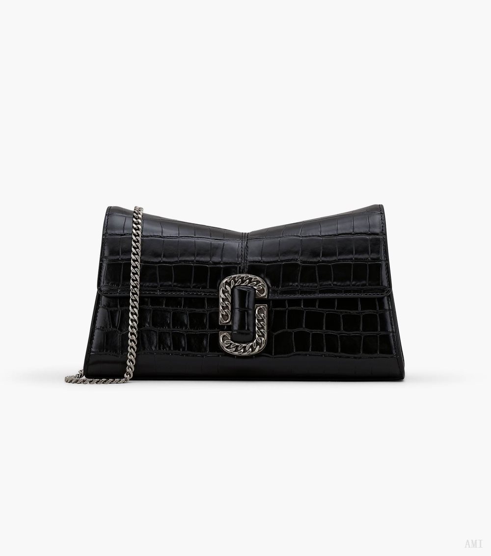 The Croc-Embossed St. Marc Convertible Clutch - Black