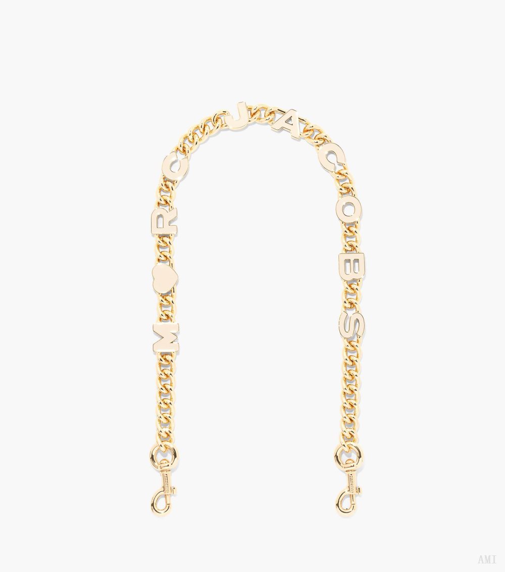 The Heart Charm Chain Shoulder Strap - Cloud White/Gold