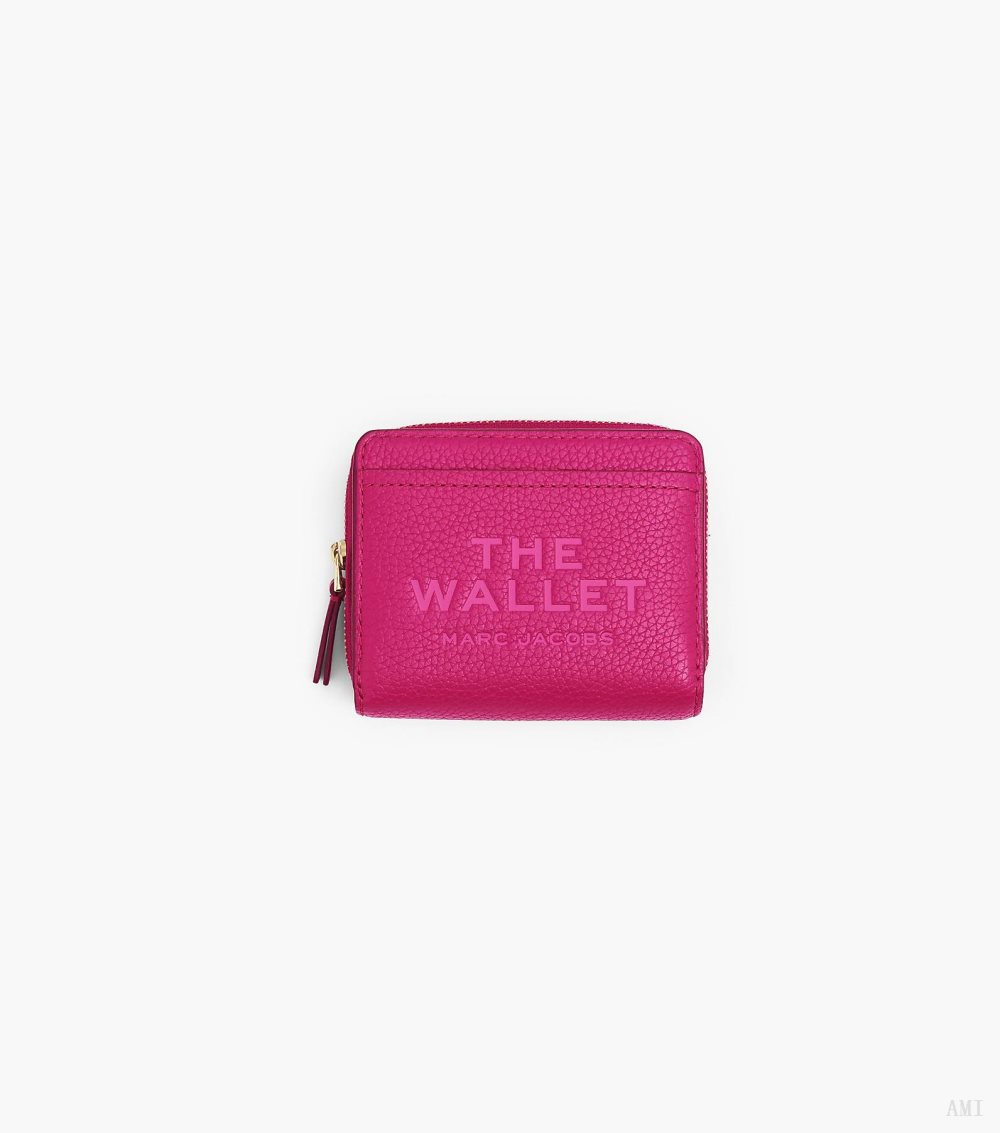 The Leather Mini Compact Wallet - Lipstick Pink