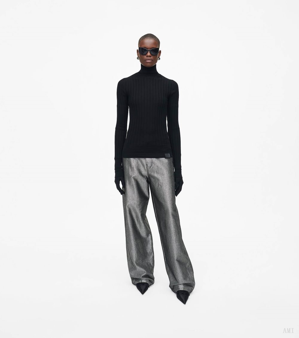 The Lightweight Ribbed Turtleneck - Black