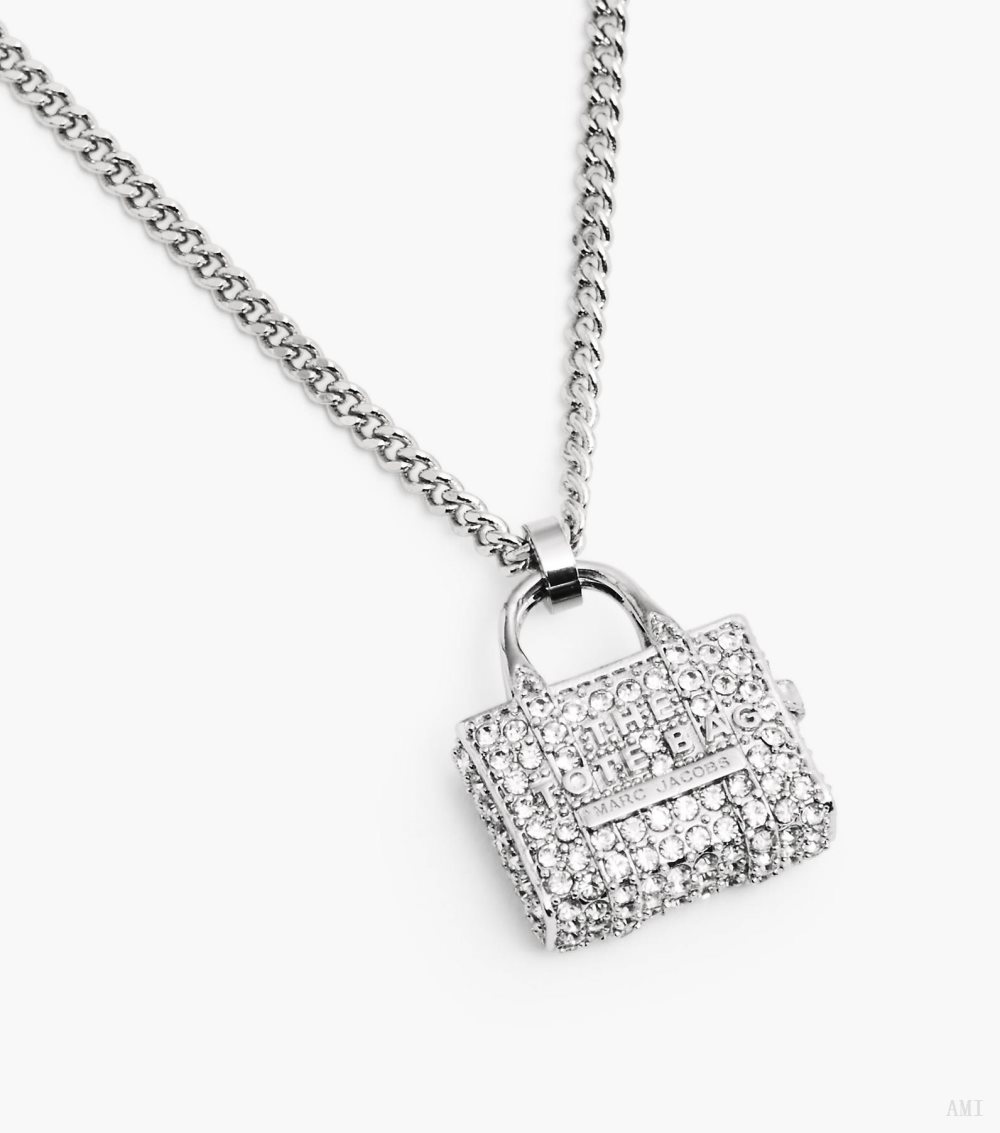 The Pave Tote Bag Necklace - Silver/Crystal
