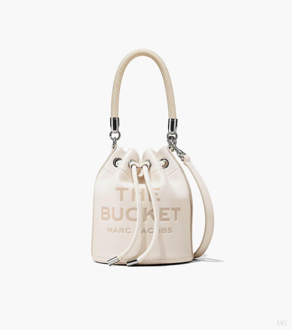 The Leather Bucket Bag - Cotton/Silver