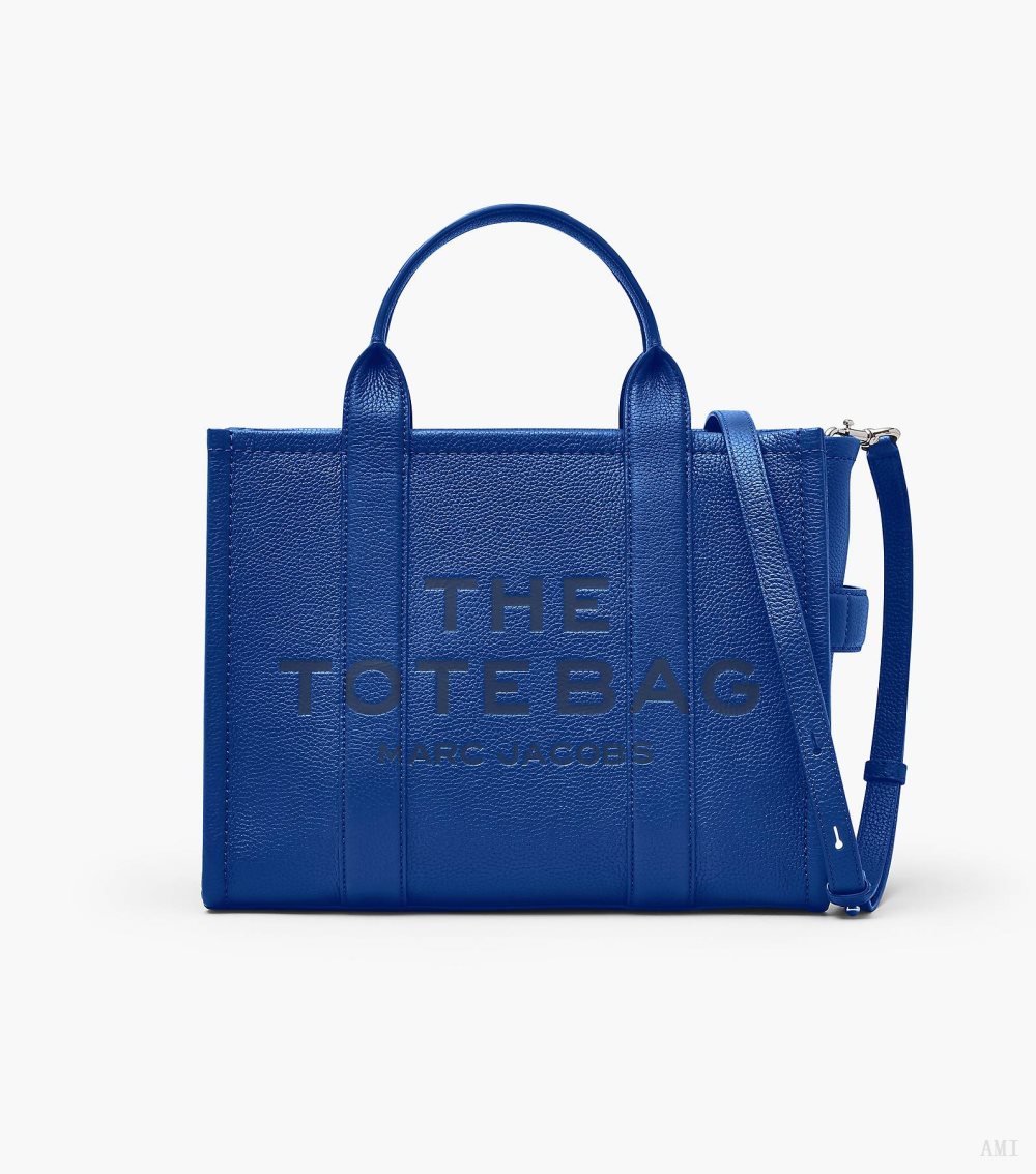 The Leather Medium Tote Bag - Cobalt