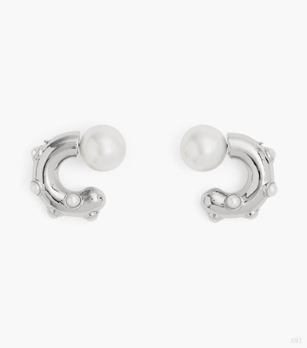 The Pearl Dot Hoops - White/Silver