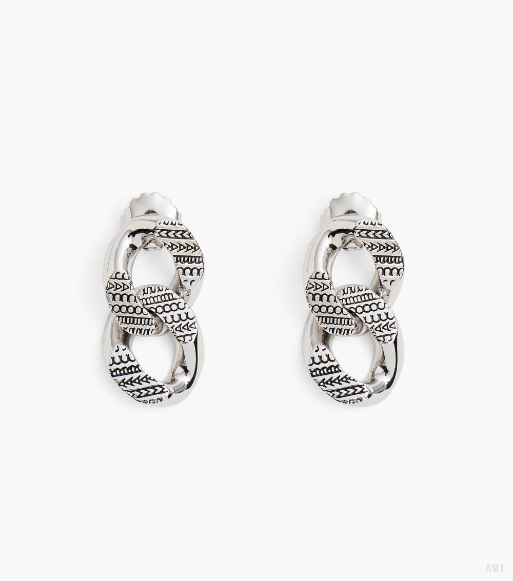 The Monogram Chain Link Earrings - Light Antique Silver