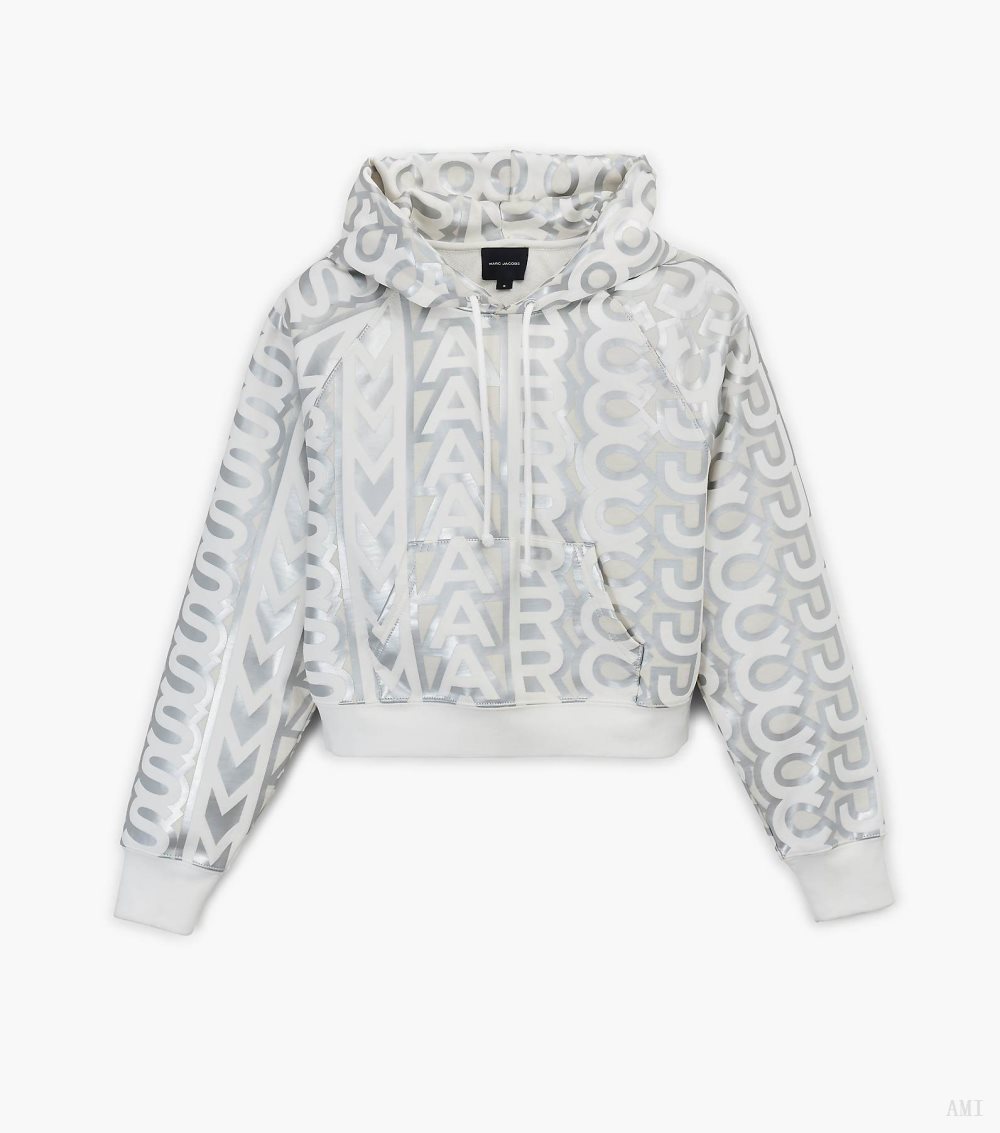 The Monogram Crop Hoodie - Silver/Bright White