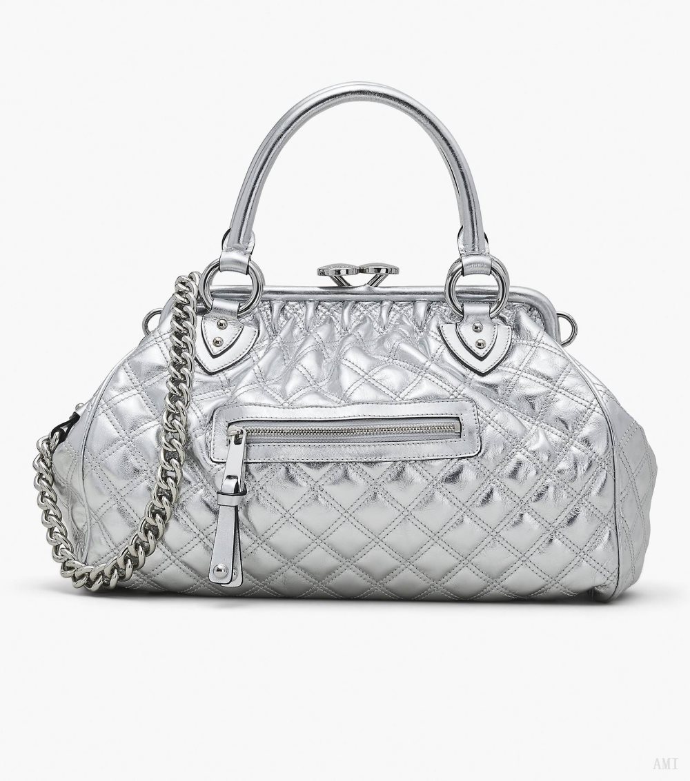 Re-Edition Quilted Metallic Leather Stam Bag - Silver