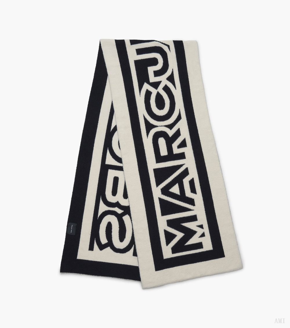 The Flock Logo Stripe Scarf - Ivory/Black