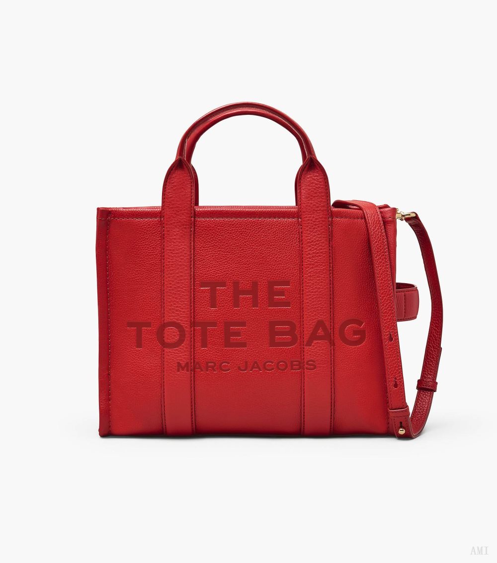 The Leather Medium Tote Bag - True Red