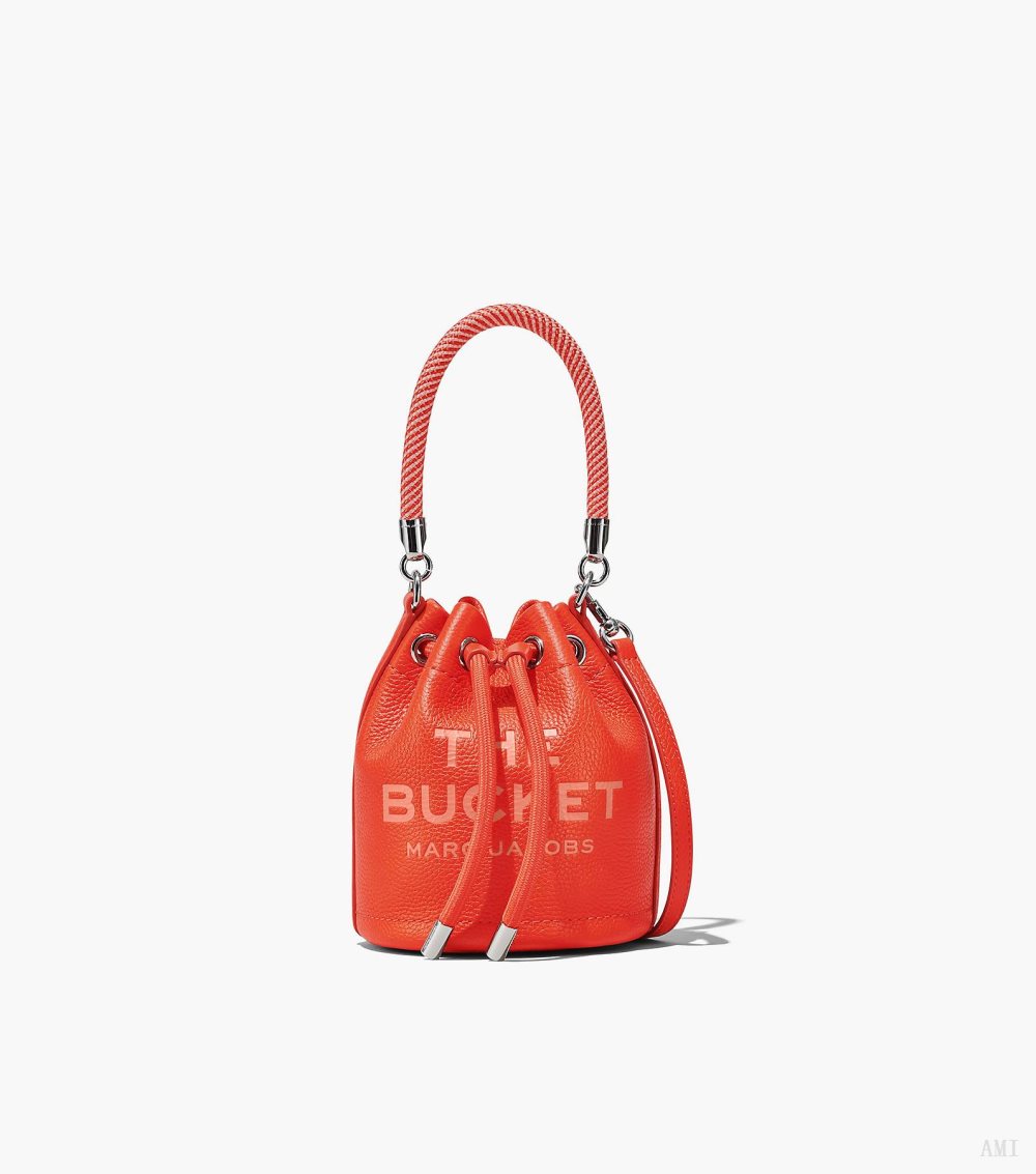 The Leather Mini Bucket Bag - Electric Orange