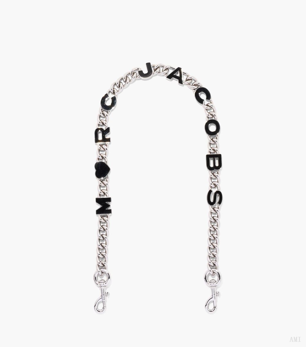 The Heart Charm Chain Shoulder Strap - Black/Silver