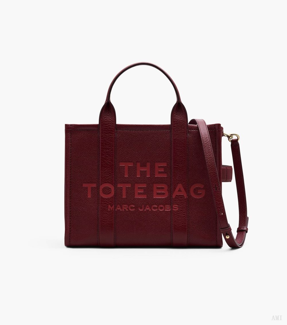 The Leather Medium Tote Bag - Cherry