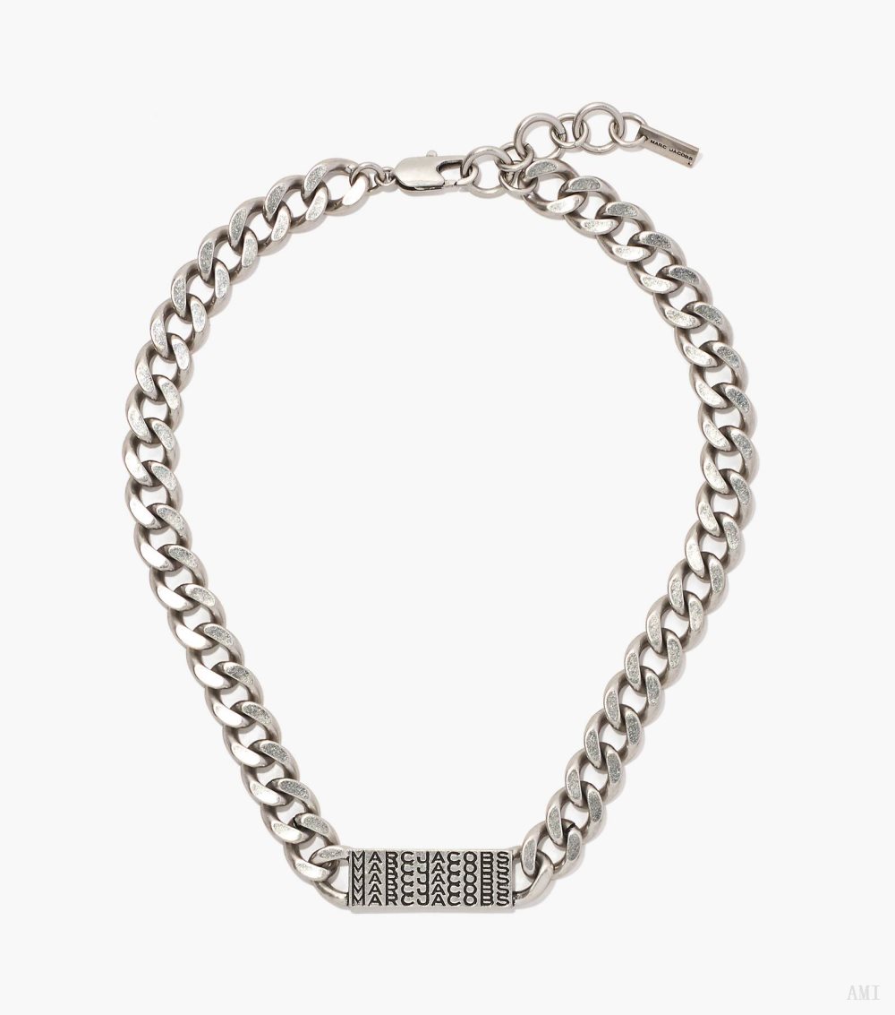 The Barcode Monogram Id Chain Necklace - Aged Silver