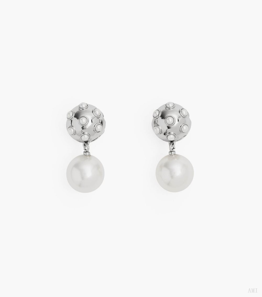 The Pearl Dot Drop Earrings - White/Silver