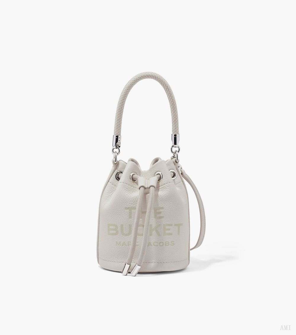 The Leather Mini Bucket Bag - Cotton/Silver