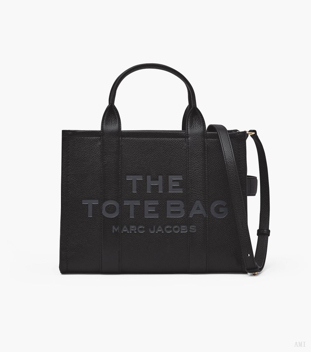 The Leather Medium Tote Bag - Black
