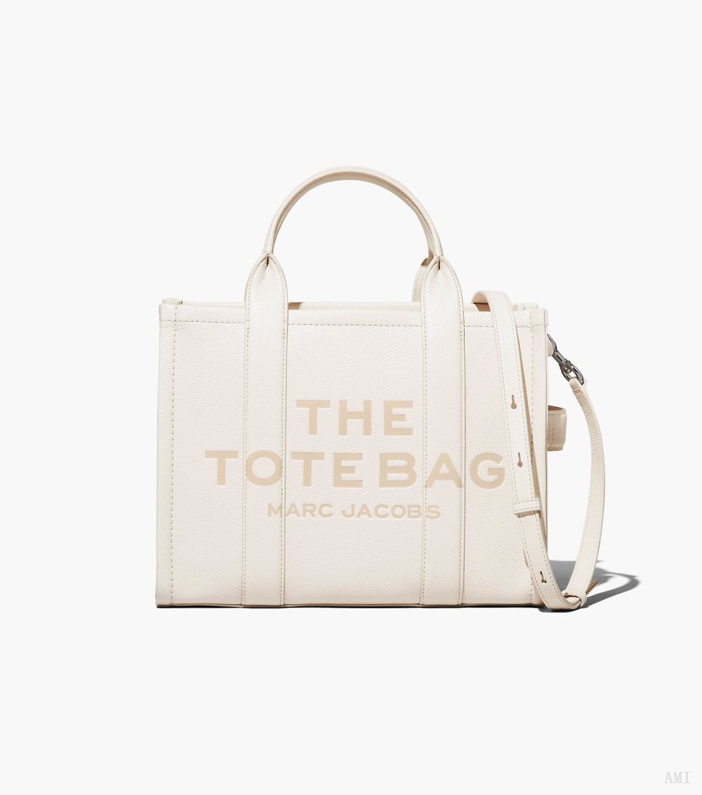 The Leather Medium Tote Bag - Cotton/Silver