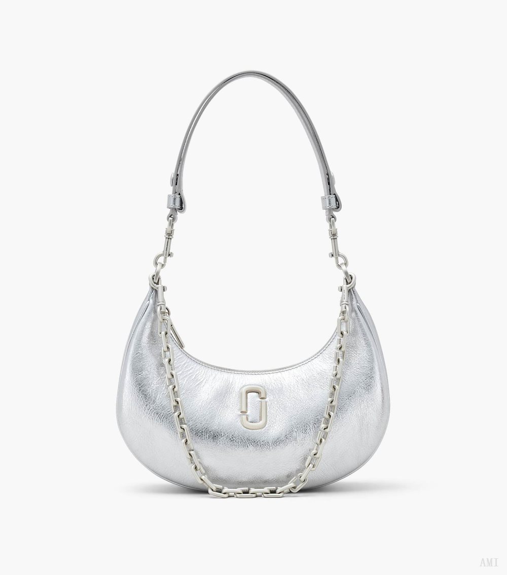 The Metallic Leather Curve Bag - Silver