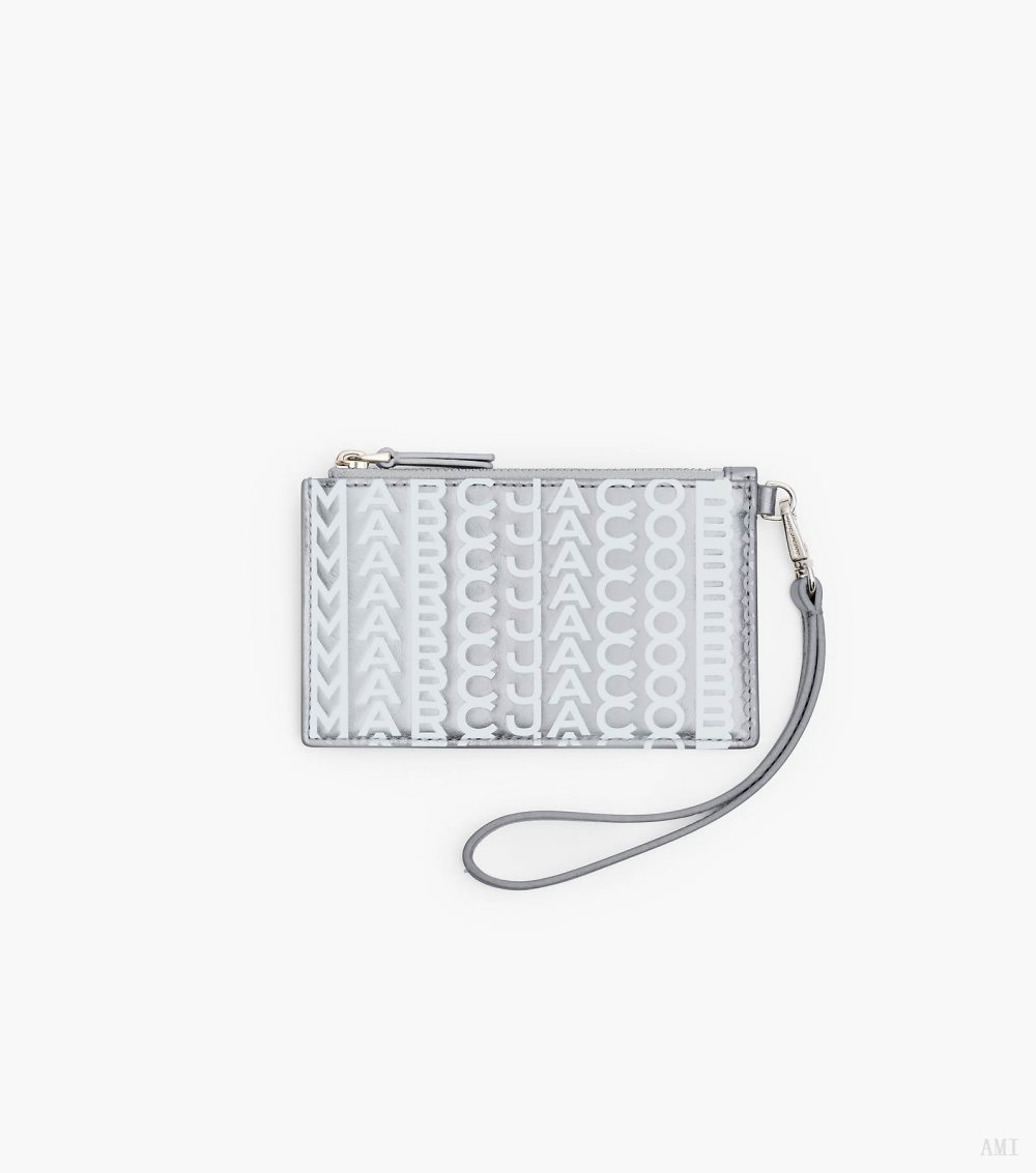 The Monogram Metallic Top Zip Wristlet Wallet - Silver/Bright White