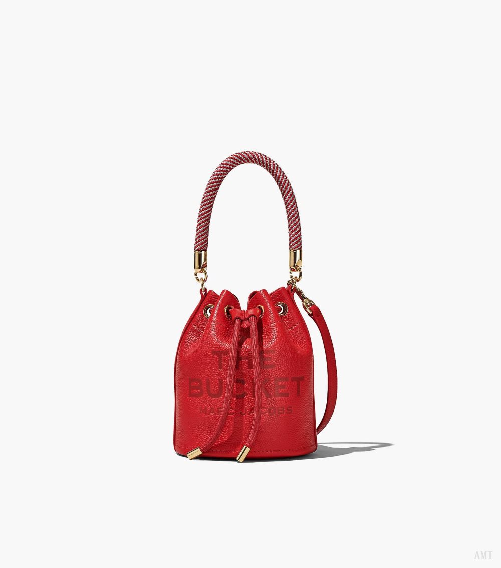 The Leather Mini Bucket Bag - True Red