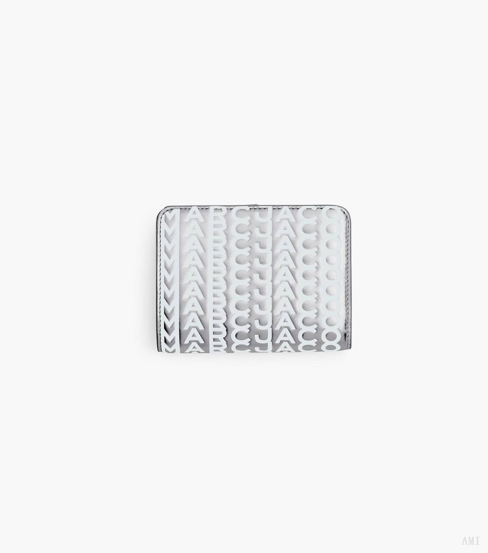 The Monogram Metallic Mini Compact Wallet - Silver/Bright White