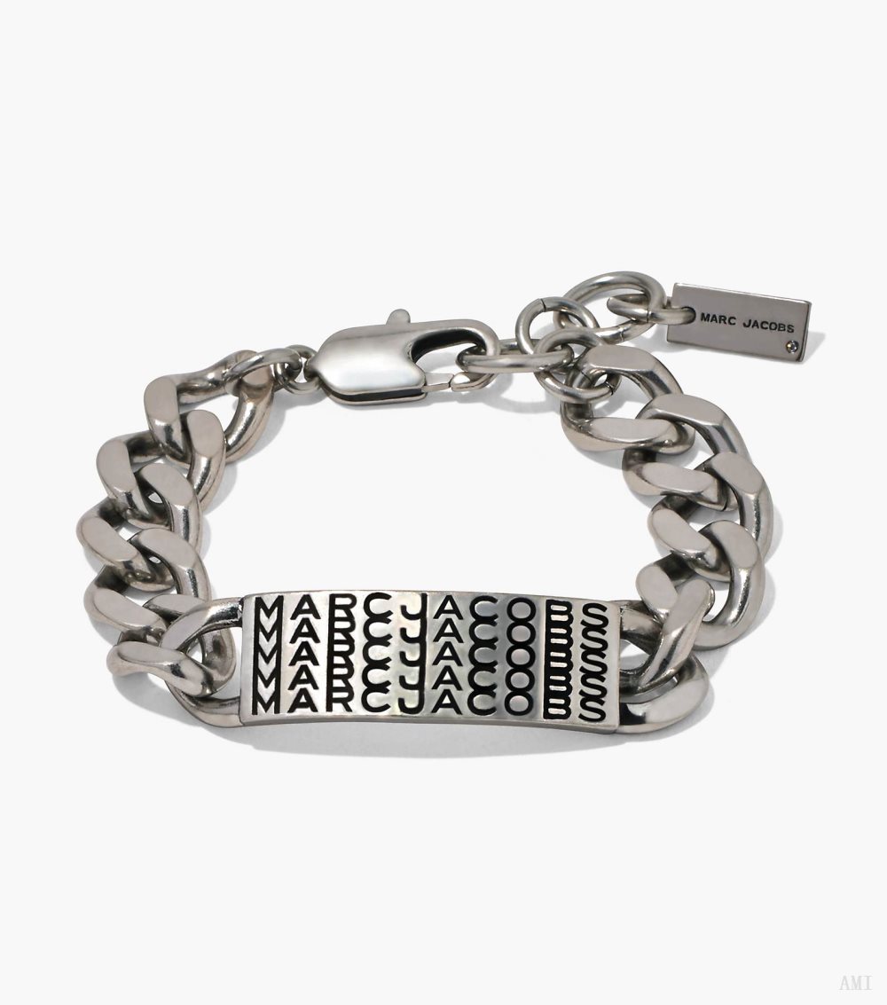 The Barcode Monogram Id Chain Bracelet - Aged Silver