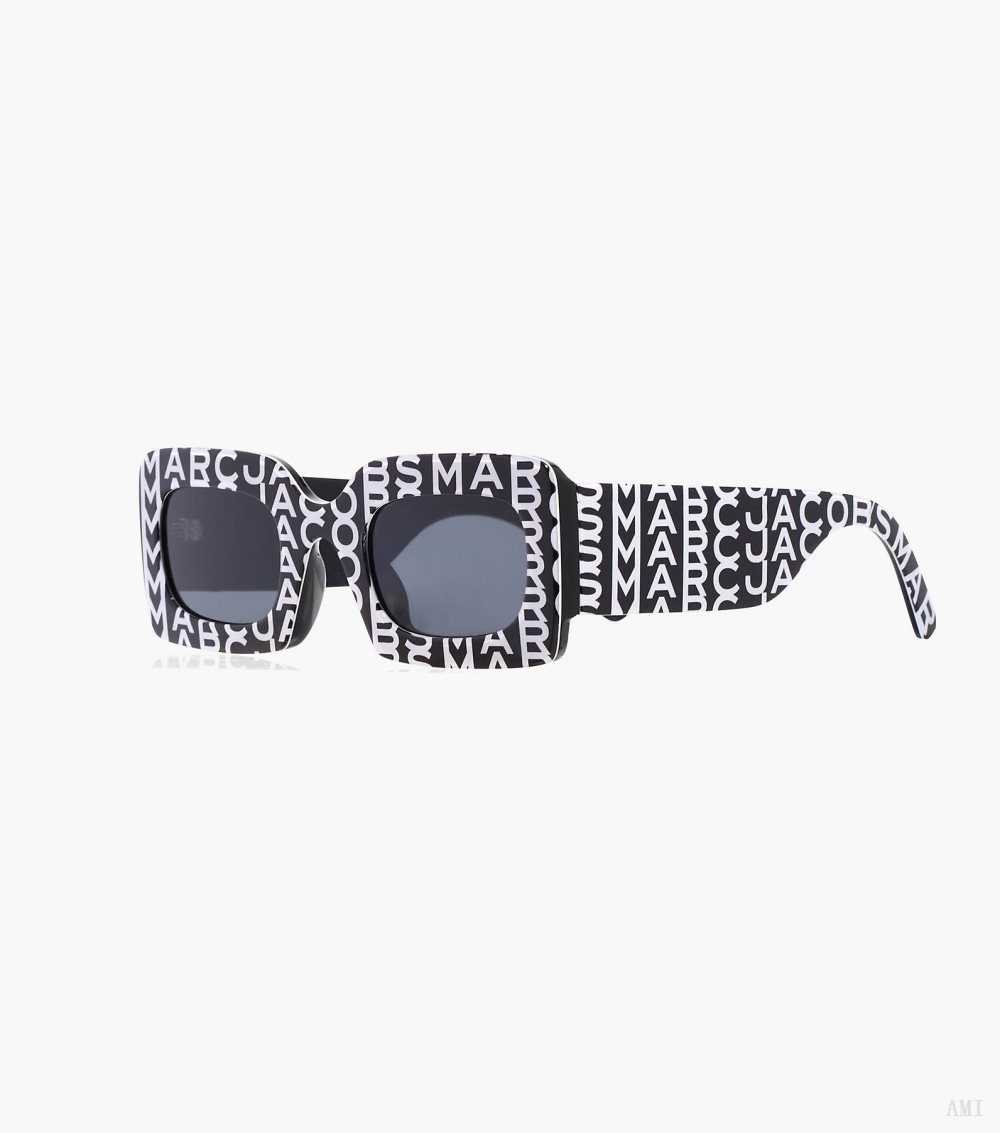 Monogram Rectangular Sunglasses - Black/White