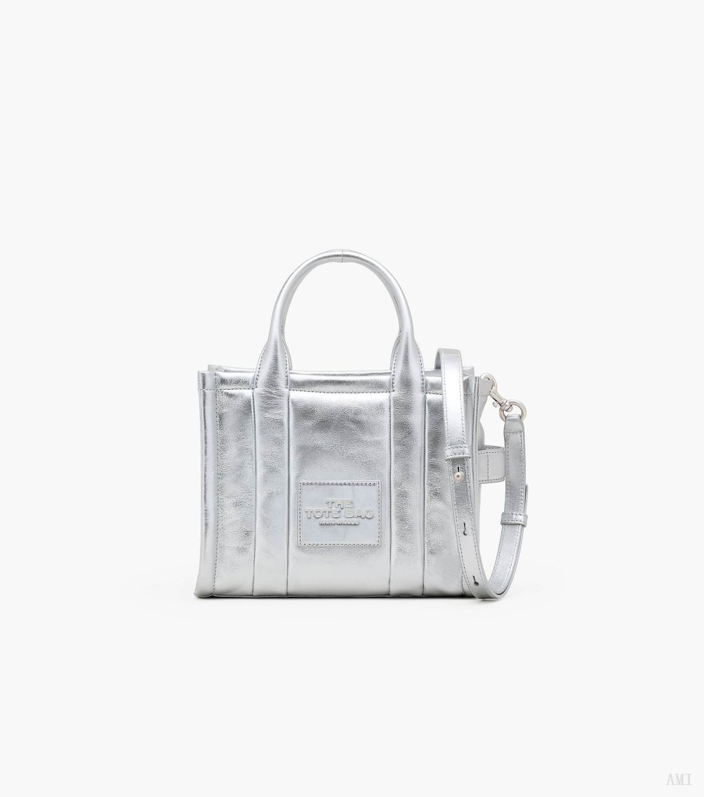 The Metallic Leather Small Tote Bag - Silver