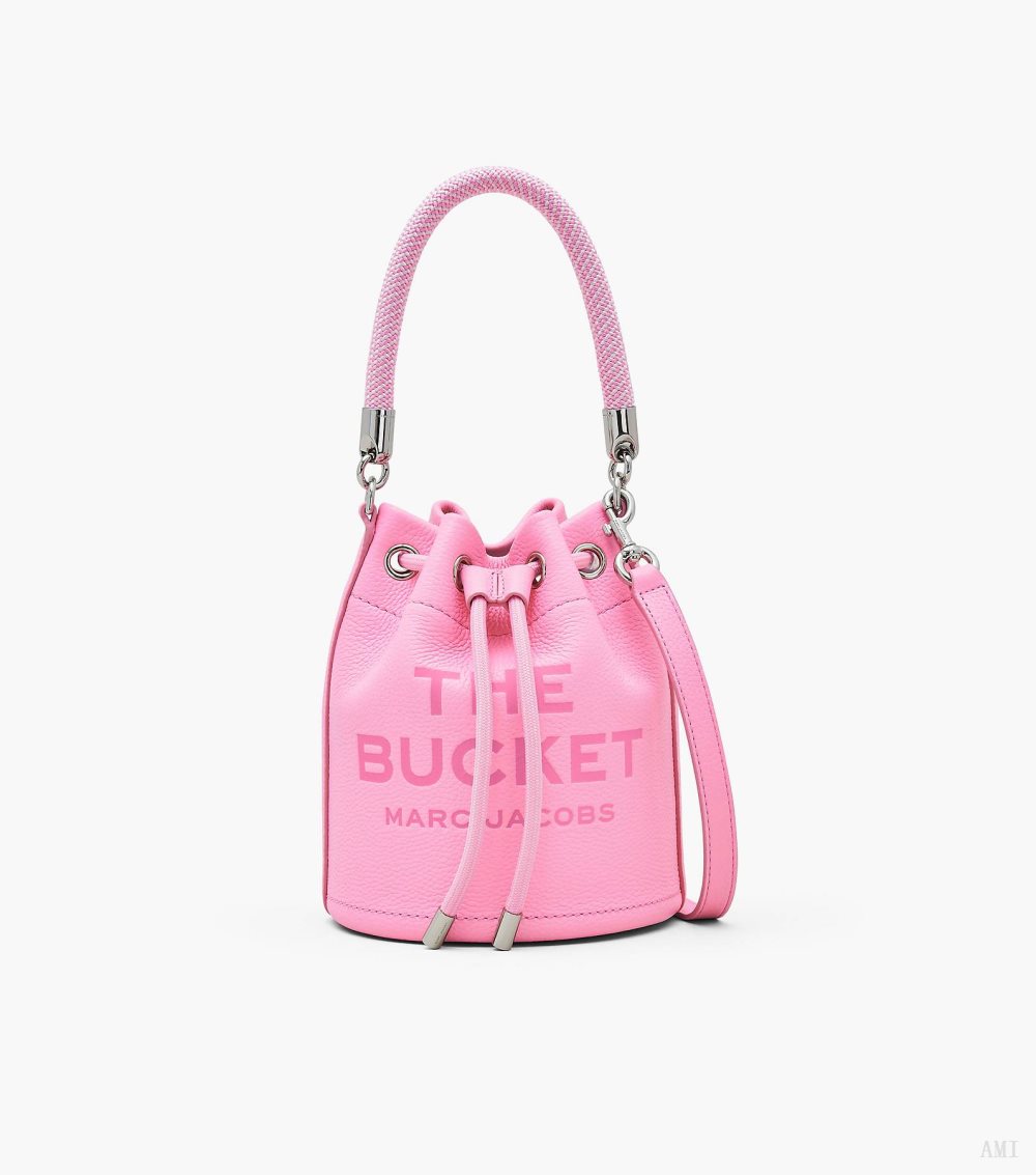 The Leather Bucket Bag - Fluro Candy Pink
